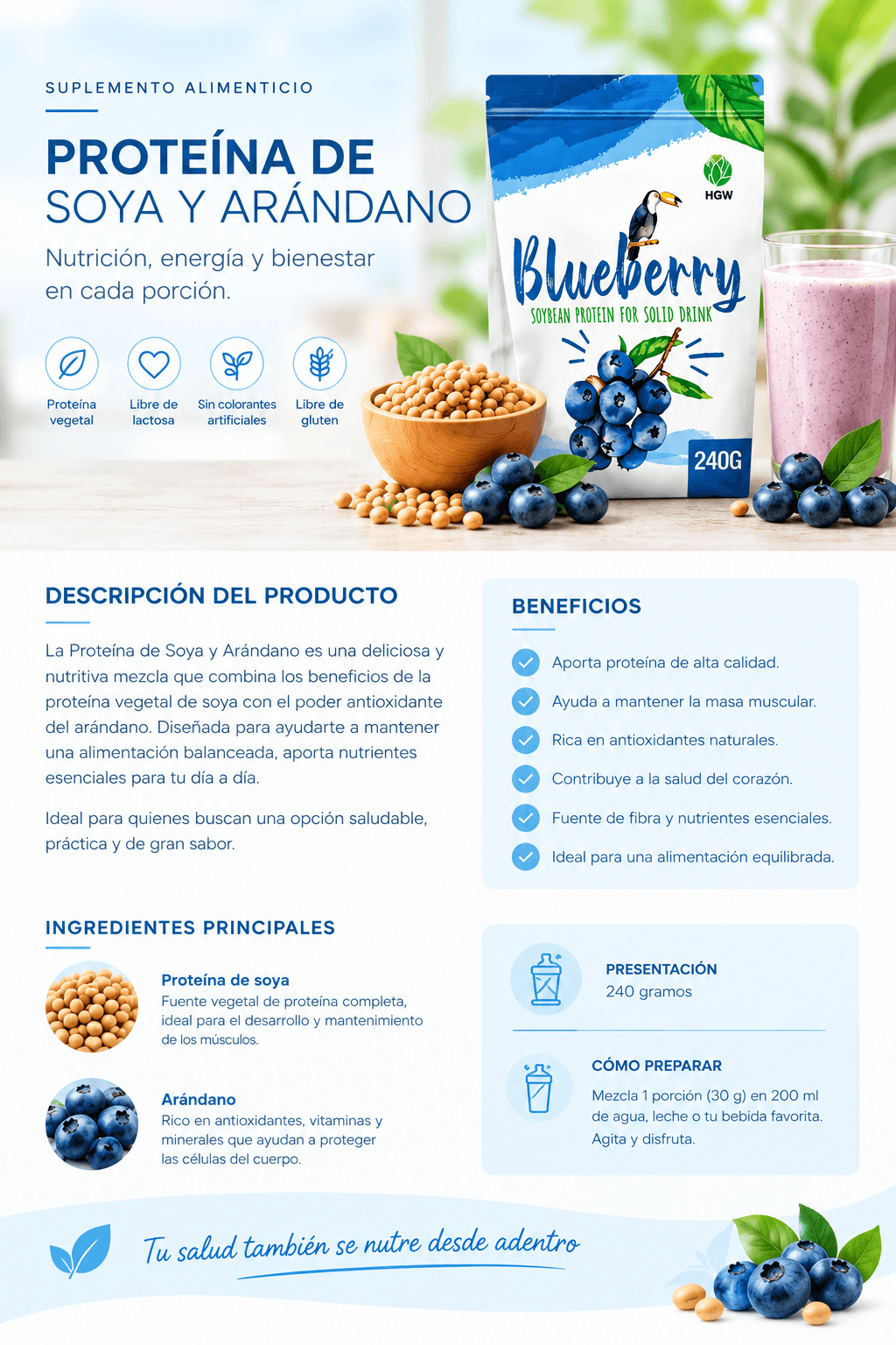 Proteina de Soya y Arandanos